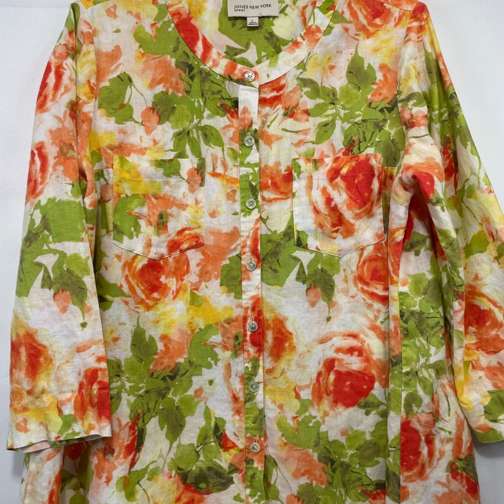 Jones New York Sport Women's Linen Blend Floral Tunic Top Size Large - Picture 2 of 15